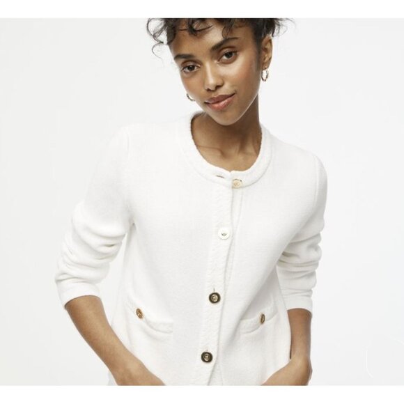 J. Crew Cotton Lady Jacket Cardigan Sweater White Gold Buttons Size XL Preppy - Picture 1 of 12